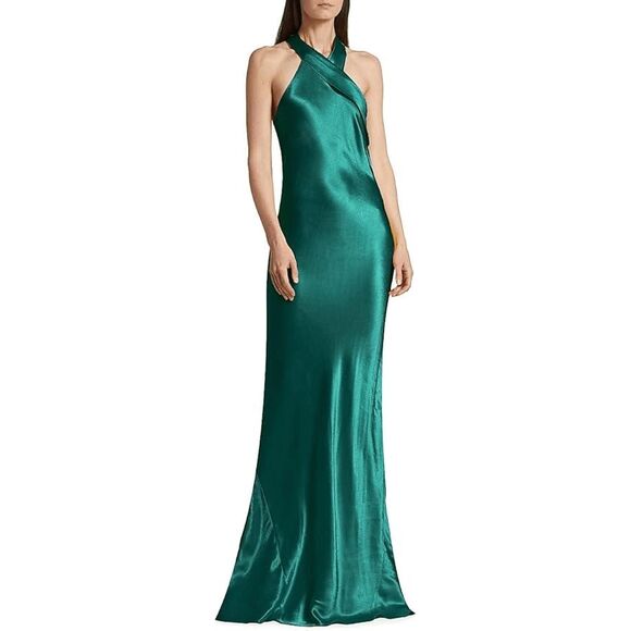 Galvan London Pandora Asymmetrical Bias Cut Dress In Emerald US 6 $1795 - Picture 3 of 11